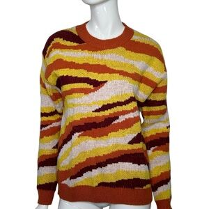Cider Sweater Women's Medium Hot Lava Orange Yellow Graphic Print NEW